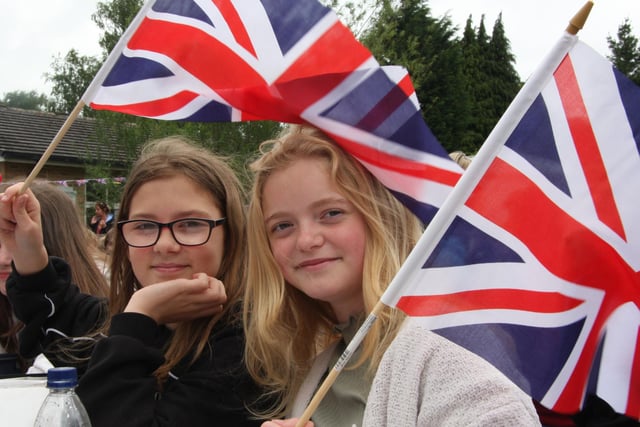 Brockwell Junior pupils Olivia Keeton and Lottie Young enjoy the jubilee celebrations