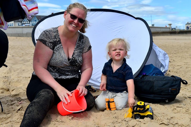 Lynn Beckett with her son Ernest on the Seaton Carew beach.