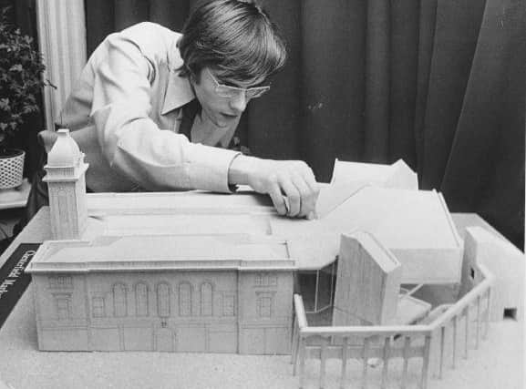 David Botham with the model of Chesterfield Market Hall which he made during his student days.