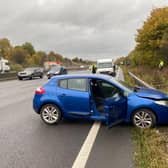The Renault crashed when it swerved to avoid the wheel. Photo: Derbyshire Roads Policing Unit.