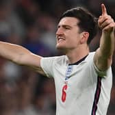 Harry Maguire celebrates England's win in the EURO 2020 semi-final against Denmark. Picture: Getty