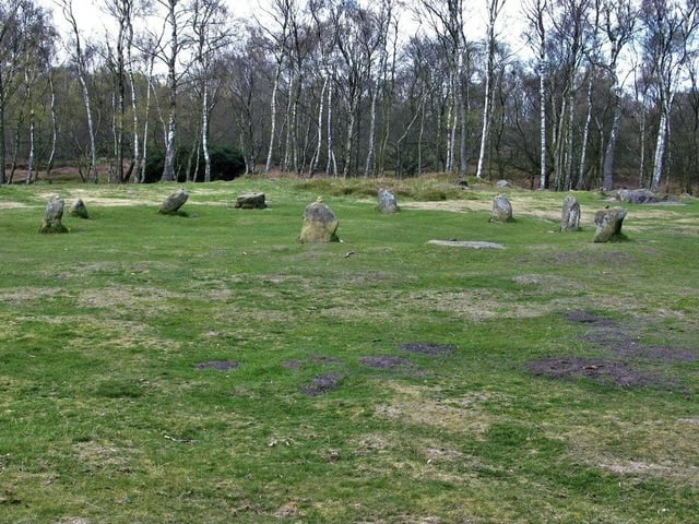 An enchanting Bronze Age stone circle located on Stanton Moor, between Matlock and Bakewell, where druids and pagans celebrate the summer solstice.