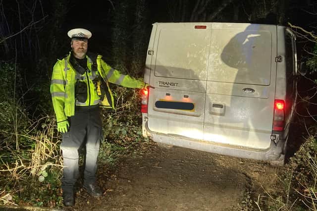 Police followed the van off-road where the driver abandoned the vehicle and attempted to escape on foot.