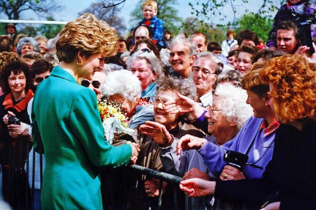 Princess Diana in Derbyshire meeting crowds in 1992.