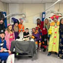 The cast of Aladdin visited young patients at Chesterfield Royal Hospital.