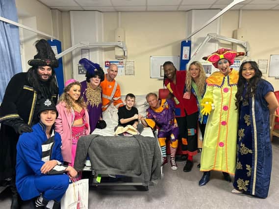 The cast of Aladdin visited young patients at Chesterfield Royal Hospital.