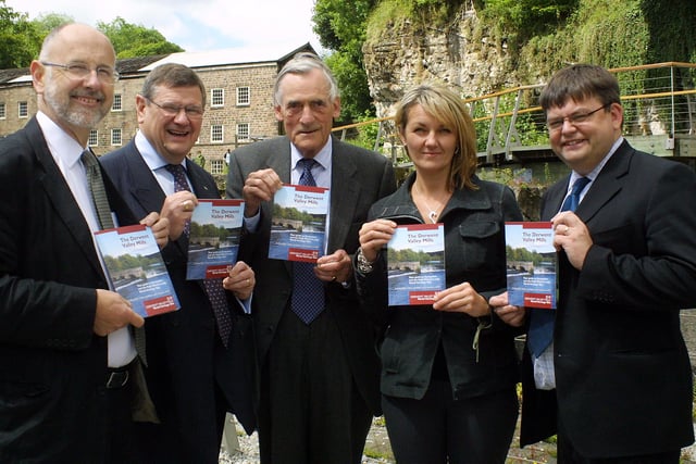Mills and Boom - Co author Barry Joyce, John Beswarick of the World Heritage Site Education Trust, Lord Lieutenant John Bather, Deputy Director of the Awkwright Society Sarah McLeod and co author Adrian Farmer launched the new guidebook at Cromford Mill in 2007