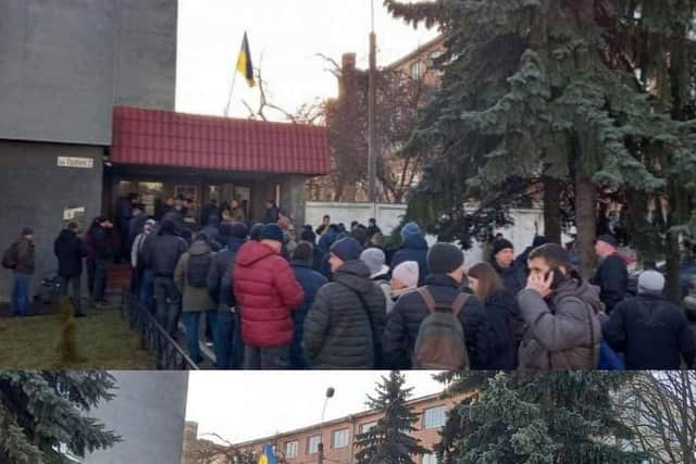 Residents of Poltava queuing to join the military efforts.