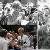Princess Diana in Chesterfield town centre in 1981, at Whittington Hall Hospital in 1993 and in Riddings in 1992, pictured clockwise from right.