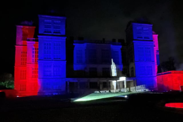 Visitors can have the chance to control character spotlights on the side of Hardwick Hall.
