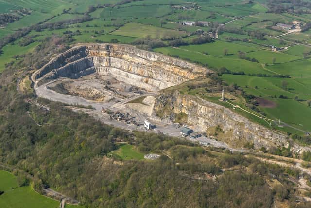An aerial view of Crich Quarry. Photo by Richard Bird Photography.