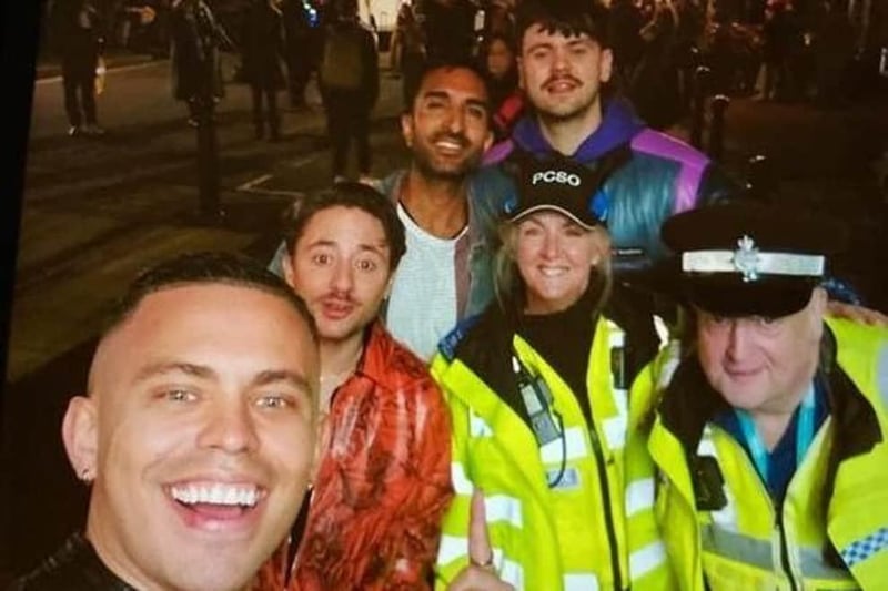 Glossop Police Safer Neighbourhood Team had a quick selfie with some of the cast of Brassic. Photo Glossop police
