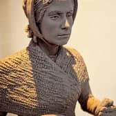 The Mary Anning maquette statue exhibited at the National Stone Centre