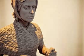 The Mary Anning maquette statue exhibited at the National Stone Centre