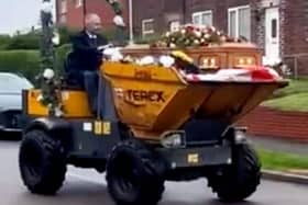 Dave Newton's funeral with his coffin in a dumper truck.