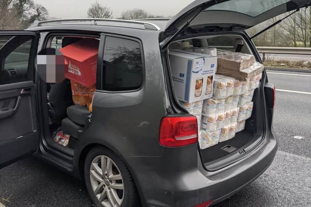 A Volkswagen overloaded with bags of flour was stopped by Derbyshire Police yesterday.
