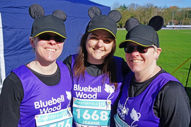 2024 Redbrik Foundation Chesterfield 10K race.  Nicola Yeomans, Joanne Clarkson and Alison West running for Bluebell Wood.