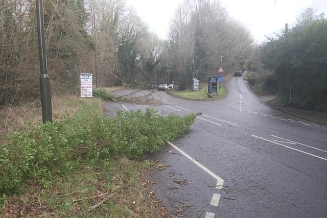 B6179 in Little Eaton is partially blocked in both ways due to a fallen tree around Alfreton Road.