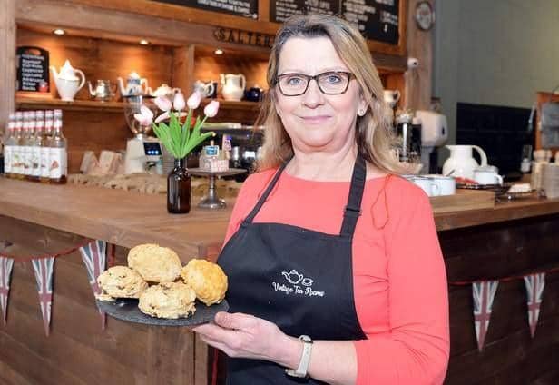 Sharon Hilton,  owner of The Vintage Tea Rooms, Chesterfield, where afternoon teas are served.