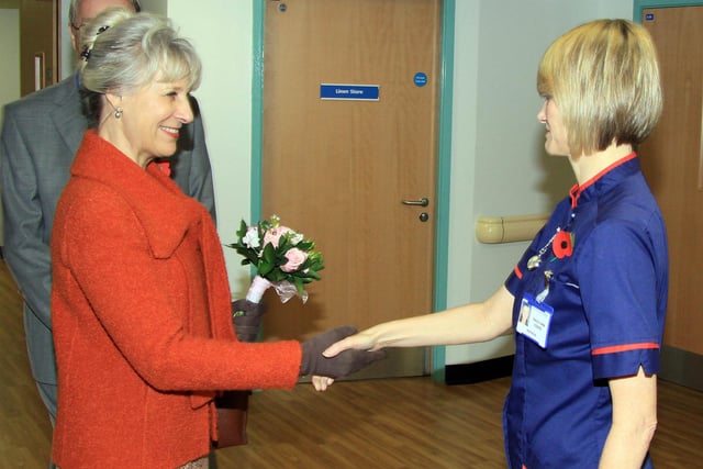 Duchess of Gloucester meets matron Sally Ann Coupe at the opening of Ripley Hospital's new ward in 2010.