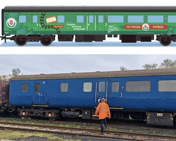 Picture of the potential train design and the actual carriage we are getting.
