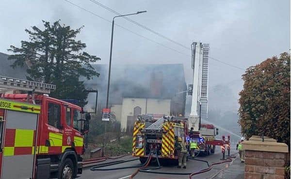 Officers were called to reports of a large blaze at the derelict building on Derby Road in Borrowash on Wednesday, April 5. The road was closed to allow Derbyshire Fire & Rescue Service to deal with the incident and remains closed to allow for the building to be made safe and for the investigation to take place.
