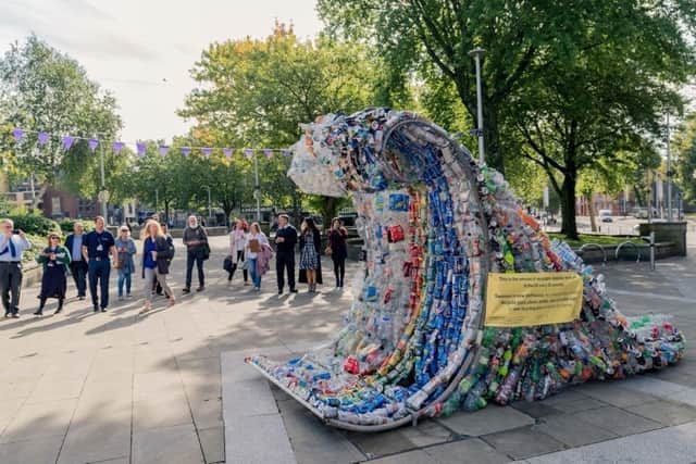 This creation represents the amoung of recycable material thrown out in the UK every 20 seconds.