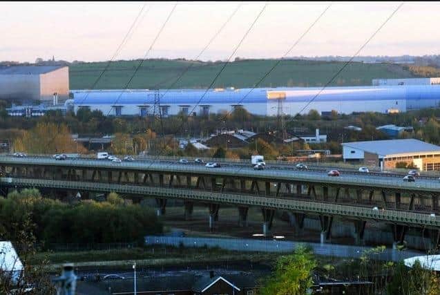 The Tinsley Viaduct near Meadowhall, Sheffield, where gas works are causing disruption on the A631 and the M1 motorway running above