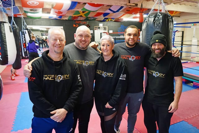 Curt said that all members of the coaching team are very like-minded and 'want to do the best they can for the local community and the people around'. Pictured are the Fitness Factory coaches Pete Glossop, Curt Walker, Laura Redfern, Adam Josephs and Rummie Potter.