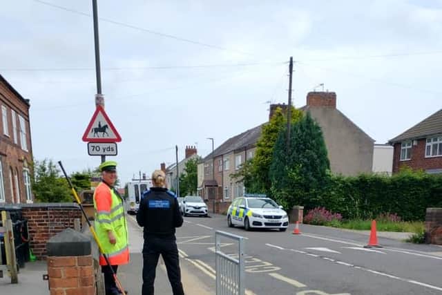 Officers from Staveley Safer Neighbourhood Team conducted speed checks outside Brimington Manor Infant and Nursery School on Friday