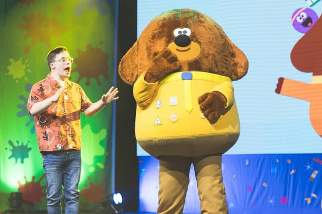 George Webster and Duggee are part of a rotating cast of children's television superstars contributing to CBeebies House Party LIVE (photo Jim Cooke/Centreline Films)