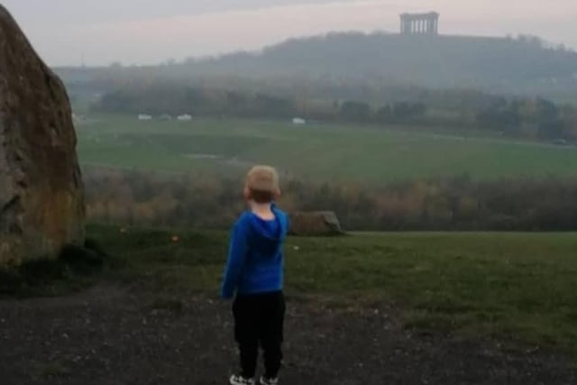 Ashleigh Palmer's picture as the family spots Penshaw Monument in the distance.