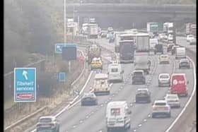 There are currently delays on the M1 southbound in Derbyshire after an earlier vehicle break down. Image: Highways England.