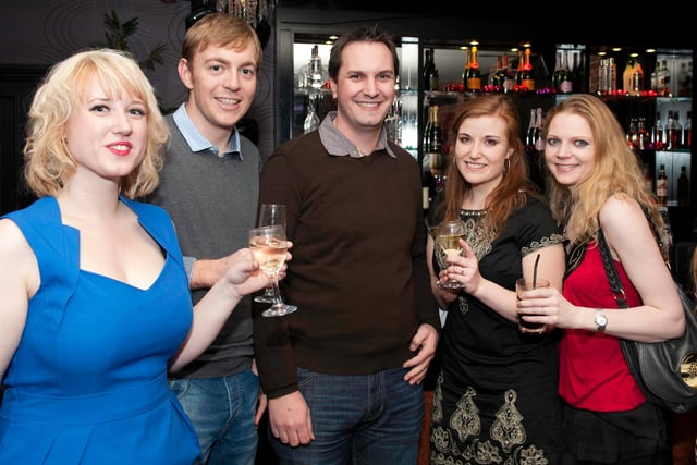 Lawyers Christmas spotlight at the Crystal Bar, Sheffield, (left to right)Jemma Brimblecombe, Michael Hall, Paul King, Jane Anderson and Heather Caddy pictured in 2011