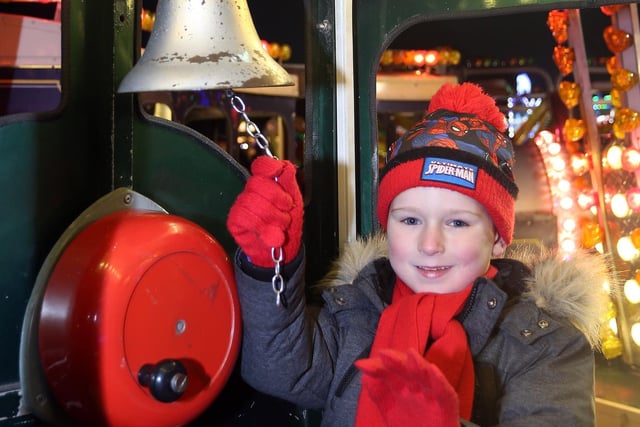 Colby Bough rang the train bell at the 2017 Chesterfield bonfire