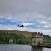The Lancaster bomber flew over Derwent Reservoir in Derbyshire four times this afternoon (Monday, September 28).