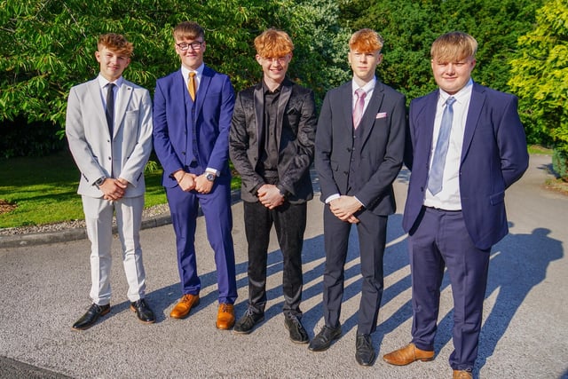 Max Wright, Alfie Snell, Joe Streets, Dylan Parkes and Charles Downham at Brookfield School Year 11 prom