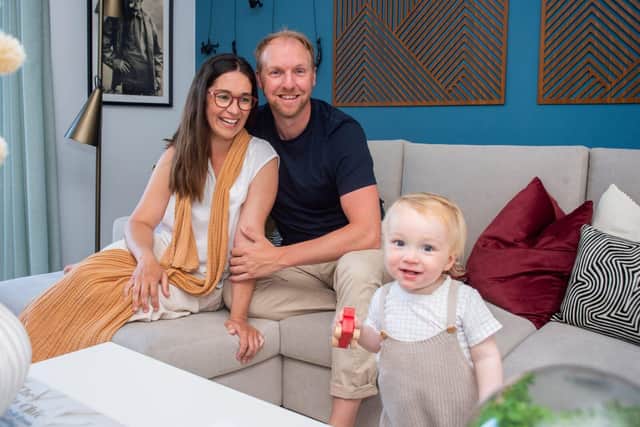 Maria Caballero and Oliver Newick with their son Héctor at Bellway's Oxenden Park development
