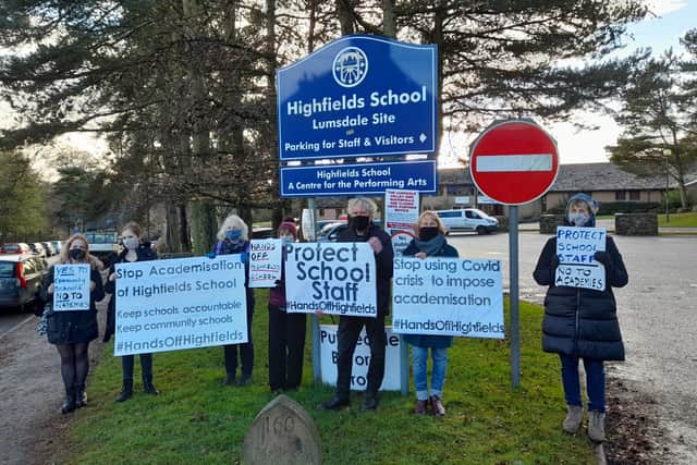 The Hands Off Highfields campaign picketing the school last year.