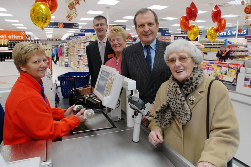 The new Sainsbury's on Prince Edward Road was a happy place to be on its grand opening in 2006. In the picture are Susan Thorpe, store manager Steve Topham, Margaret Smith, Lawrence Christensen and Anne Christensen.