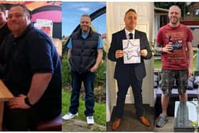 Ian Gascoyne showing his remarkable transformation from weighing 22 stone in February 2019 (left) to now