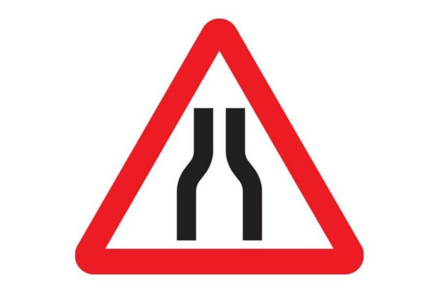 A. Bends in the road ahead
B. Road narrow on both sides
C. Roads becoming close
D. Road widens on both sides