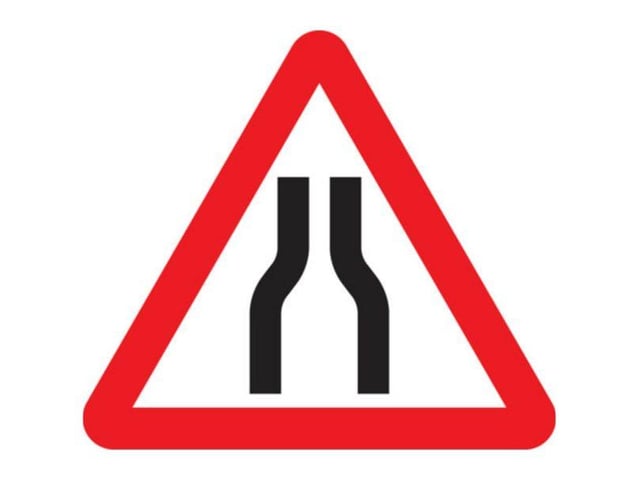 A. Bends in the road ahead
B. Road narrow on both sides
C. Roads becoming close
D. Road widens on both sides