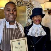 Nigel Stuart, head chef at Morley Hayes with Theresa Peltier, the High Sheriff of Derbyshire.