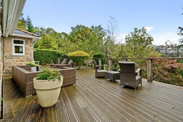 A large area of decking offers the ideal place for relaxing, eating and drinking.