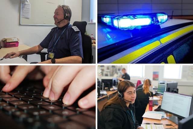 Mark Deavin (top left) alongside stock images of the police / control room