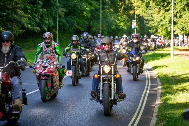 Hundreds of bikers on Middle Park Way following the horsedrawn carriage carrying the coffin of 16-year-old Louise Smith.  Picture: Habibur Rahman