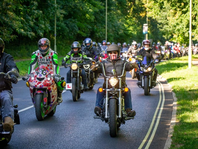 Hundreds of bikers on Middle Park Way following the horsedrawn carriage carrying the coffin of 16-year-old Louise Smith.  Picture: Habibur Rahman