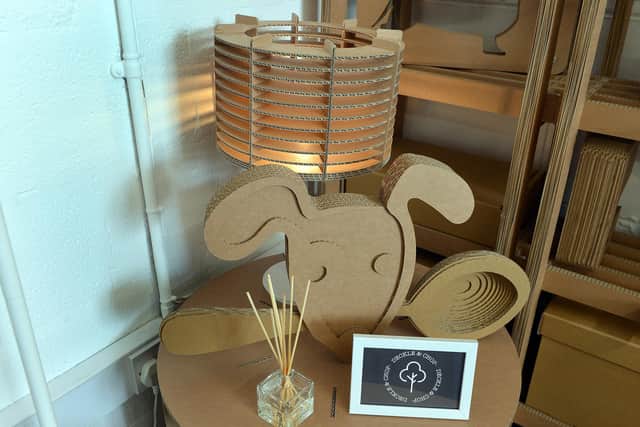 Some of Deckle & Chop's fully recyclable offerings - including a lampshade.