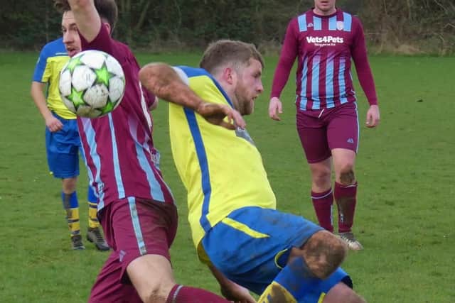 Action from Tupton (yellow/blue) v Clowne Comets (claret/blue) - all photos courtesy of Martin Roberts.